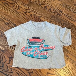 Gray Graphic Tee with Red and Blue Print